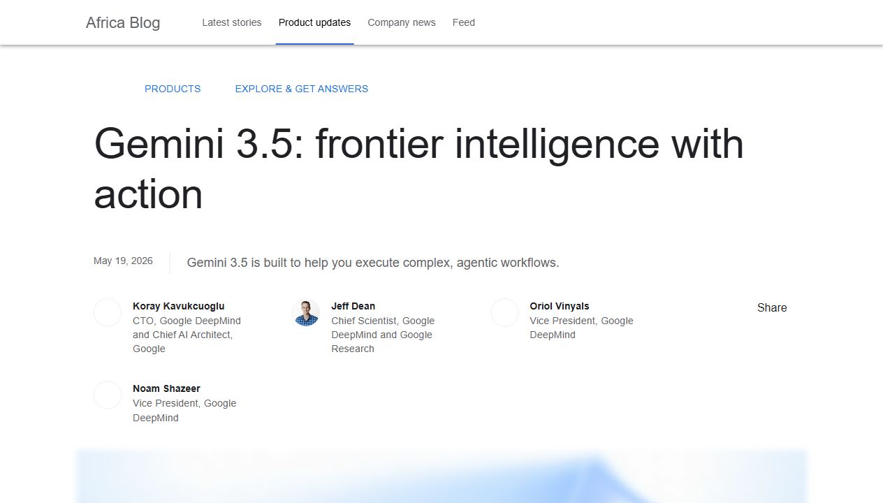 Screenshot of Google's Gemini 3.5 announcement